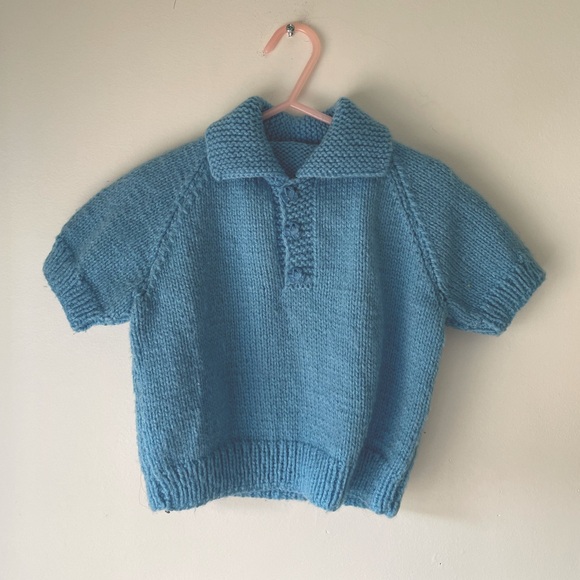 Little blue vintage sweater with train buttons - Picture 1 of 3